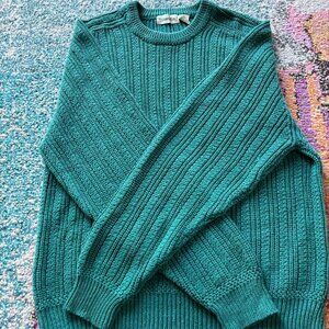 Vintage St. John’s Bay Teal Ribbed Knit Sweater – Cozy Chunky Crewneck Pullover